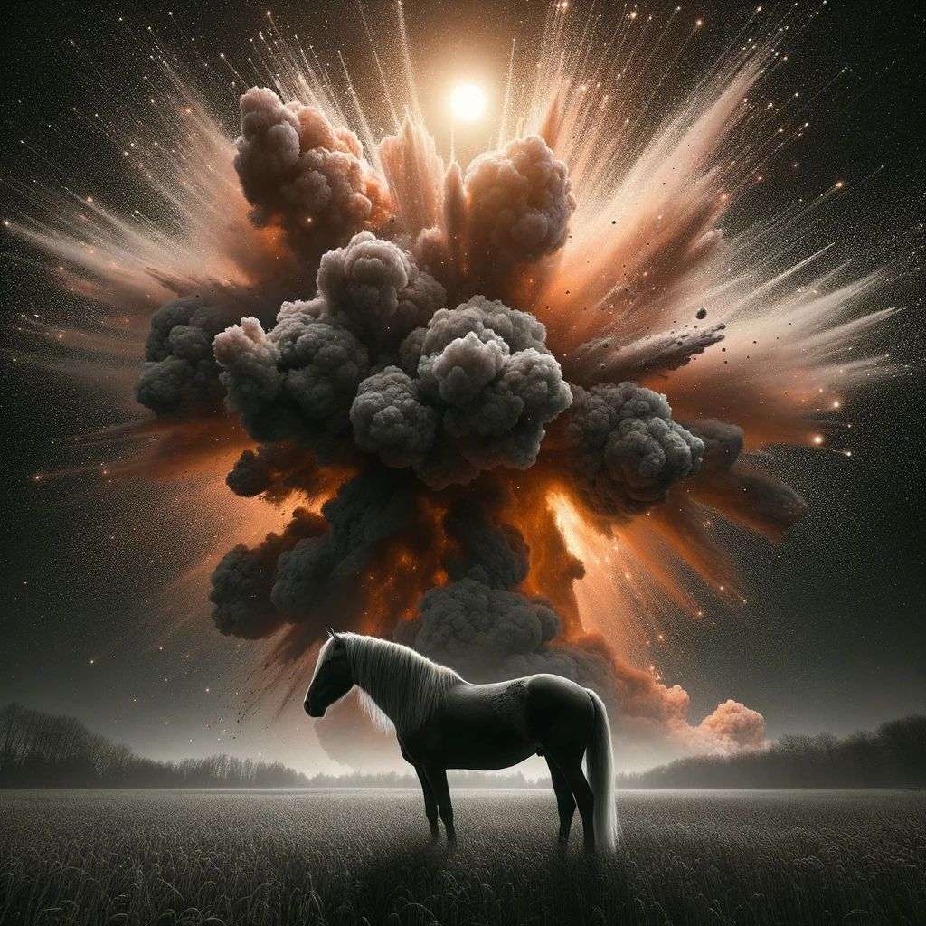 a horse, particle explosion, digital art
